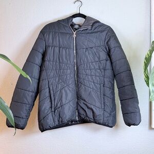 New Balance Black Packable Athletic Athleisure Cozy Warm Hooded Puffer Jacket L